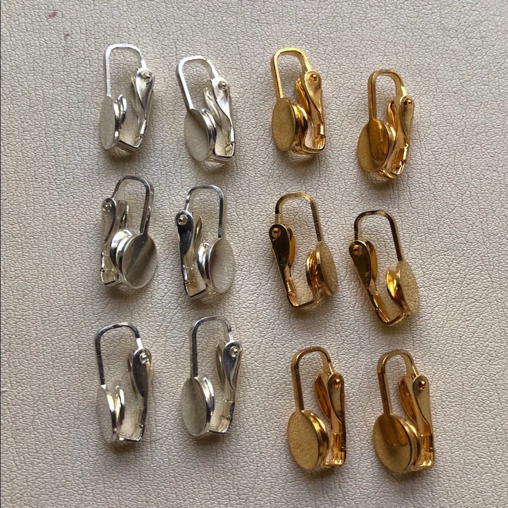 6 pair hinged clip earring findings. Brand new.
